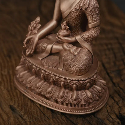 Medicine Rishi Light Tathagata,(Medicine Buddha), Sanskrit Bhai? ajya guru vaid rya prabh arajja, Bronze Buddha, prayer, ritual.