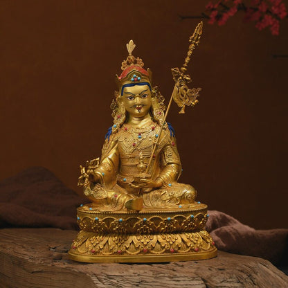 Bronze Padmasambhava Buddha Statue: Tibetan Nepal Decor (15cm x11cm x 23cm)