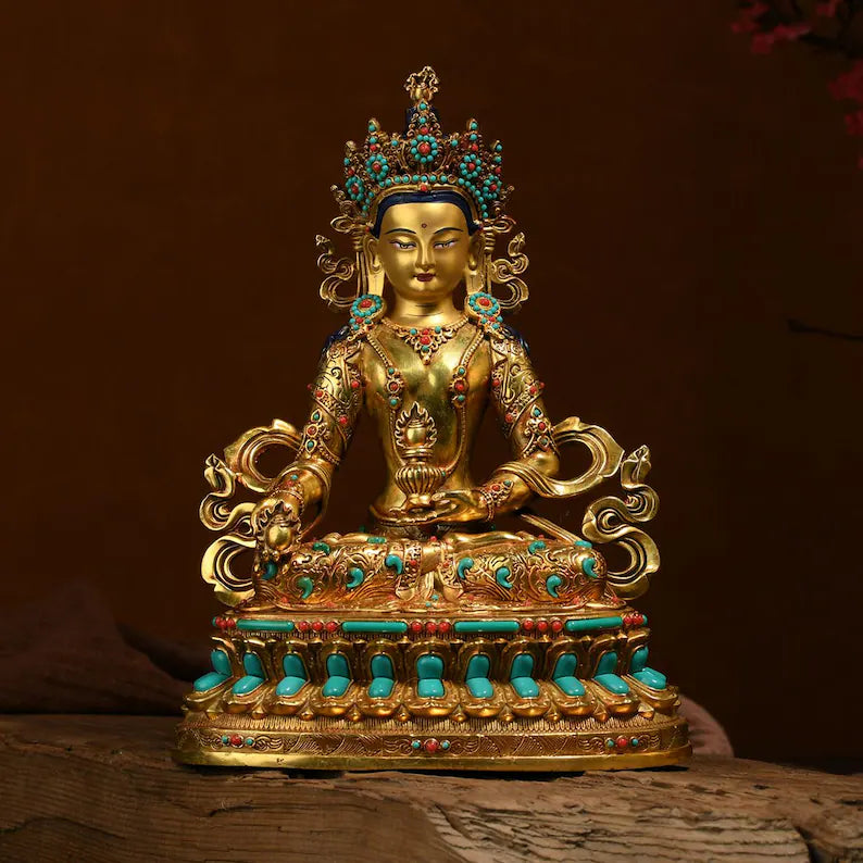 Bronze Amitayus Buddha Statue: Tibetan Blessing Ceremony Decor