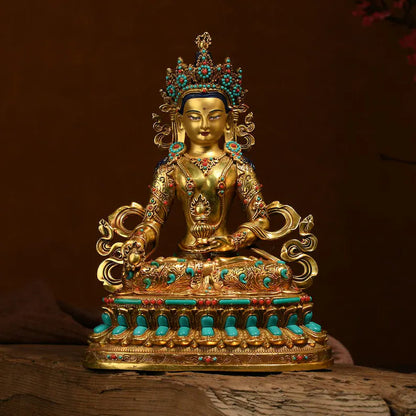 Bronze Amitayus Buddha Statue: Tibetan Blessing Ceremony Decor
