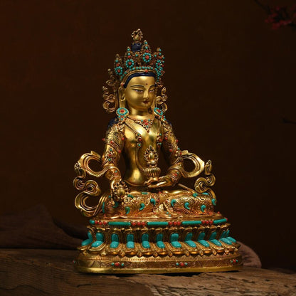 Bronze Amitayus Buddha Statue: Tibetan Blessing Ceremony Decor
