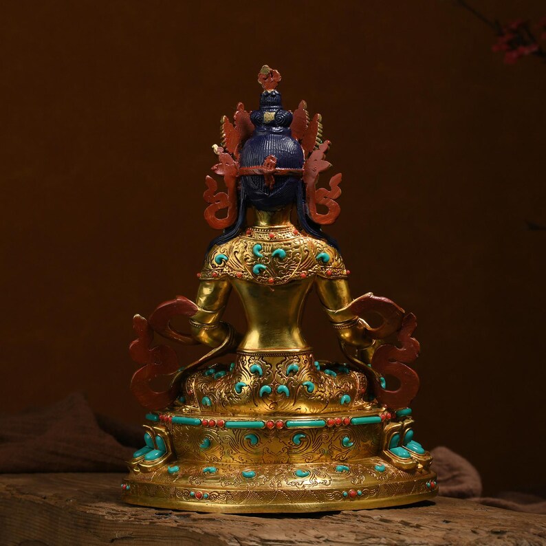 Bronze Amitayus Buddha Statue: Tibetan Blessing Ceremony Decor