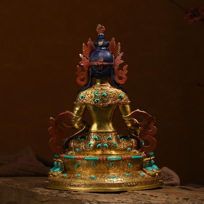 Bronze Amitayus Buddha Statue: Tibetan Blessing Ceremony Decor