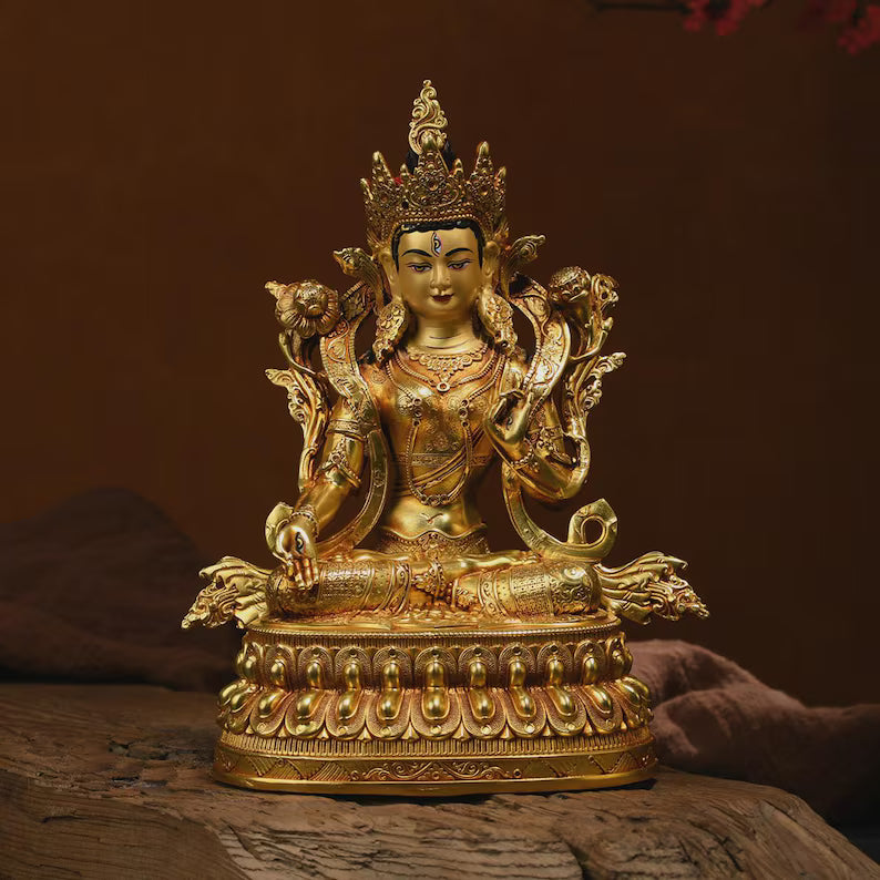 Bronze White Tara Buddha Statue: Tibet/Nepal Home Decor