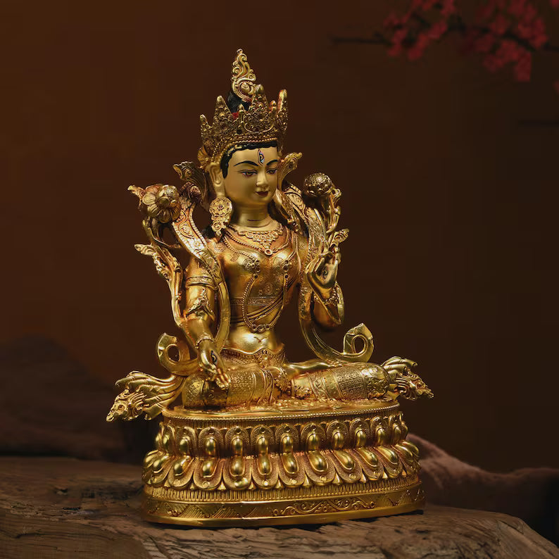 Bronze White Tara Buddha Statue: Tibet/Nepal Home Decor