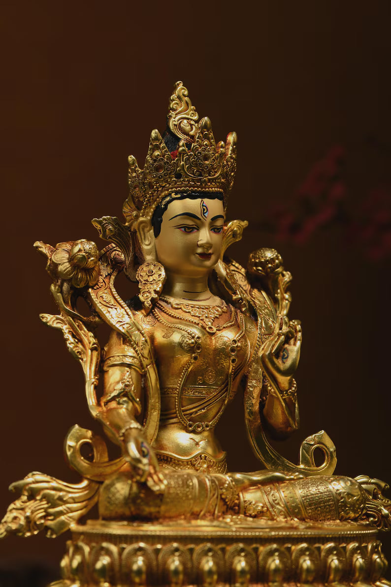 Bronze White Tara Buddha Statue: Tibet/Nepal Home Decor
