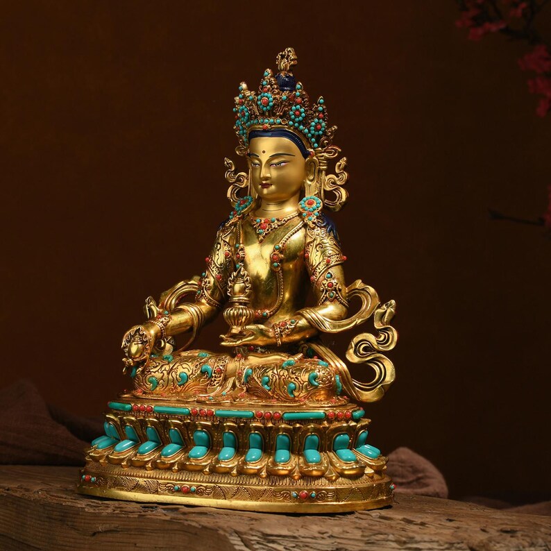 Bronze Amitayus Buddha Statue: Tibetan Blessing Ceremony Decor