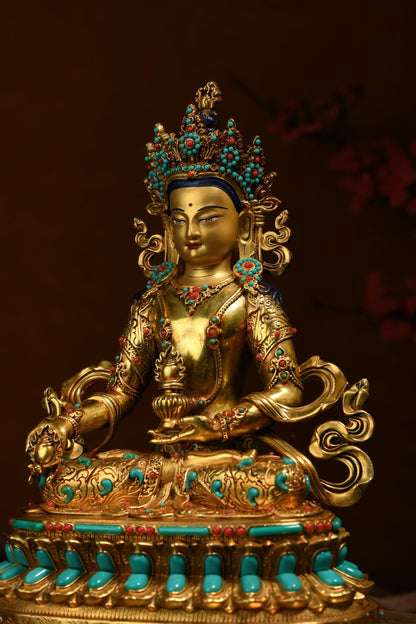 Bronze Amitayus Buddha Statue: Tibetan Blessing Ceremony Decor