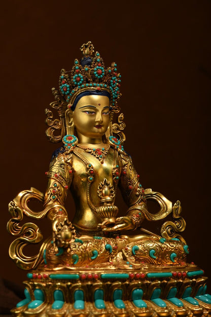Bronze Amitayus Buddha Statue: Tibetan Blessing Ceremony Decor