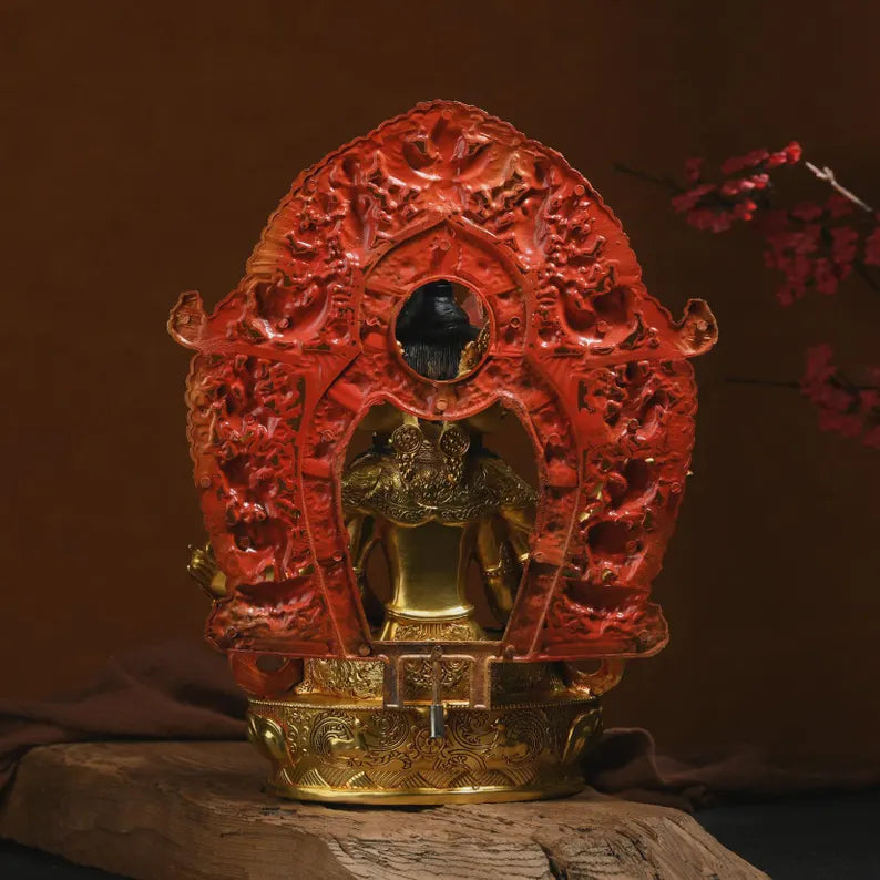 Handmade Brass Ushnishavijaya Buddha Statue: Three-Headed Tibetan Decor