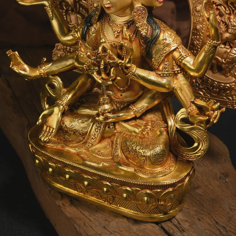Handmade Brass Ushnishavijaya Buddha Statue: Three-Headed Tibetan Decor