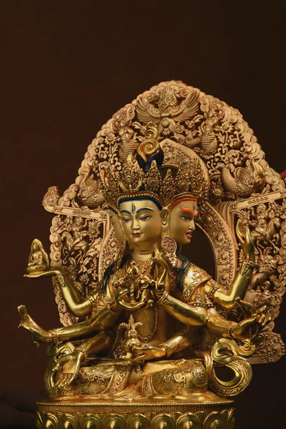 Handmade Brass Ushnishavijaya Buddha Statue: Three-Headed Tibetan Decor