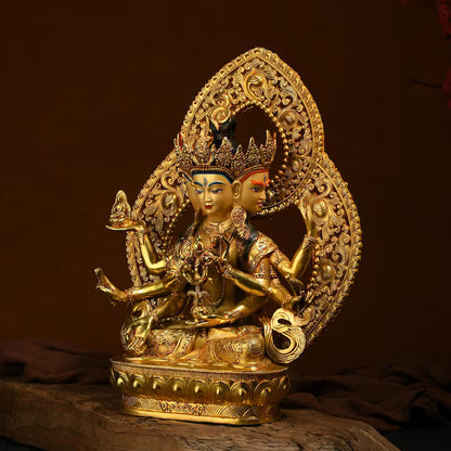 Handmade Brass Ushnishavijaya Buddha Statue: Three-Headed Tibetan Longevity Deity