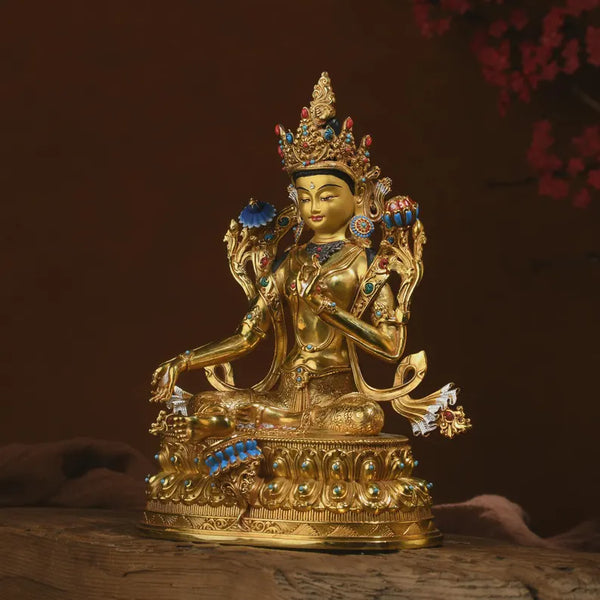 Bronze Green Tara Buddha Statue: Tibet/Nepal Home Decor (16cm x11cm x21cm)