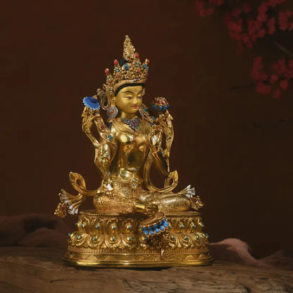 Bronze Green Tara Buddha Statue: Tibet/Nepal Home Decor (16cm x11cm x21cm)