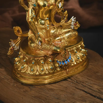 Bronze Green Tara Buddha Statue: Tibet/Nepal Home Decor (16cm x11cm x21cm)