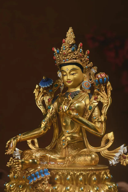 Bronze Green Tara Buddha Statue: Tibet/Nepal Home Decor (16cm x11cm x21cm)