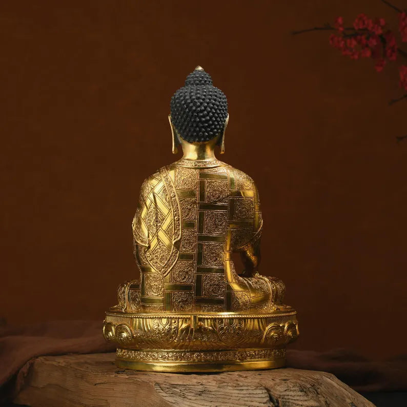 Tibetan Bronze Buddha Statue: Gautama Sculpture, Home Decor (19x13x30 cm)