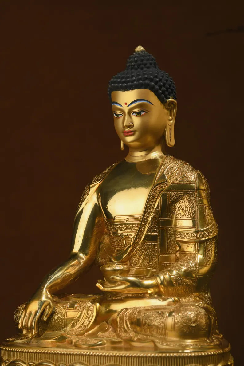 Tibetan Bronze Buddha Statue: Gautama Sculpture, Home Decor (19x13x30 cm)