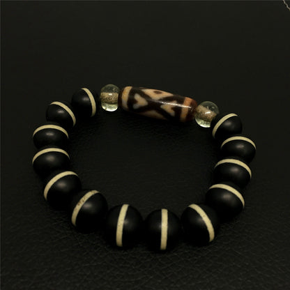 Antique Agate Dzi Bead Bracelet: Tibetan King Kong Amulet Rosary