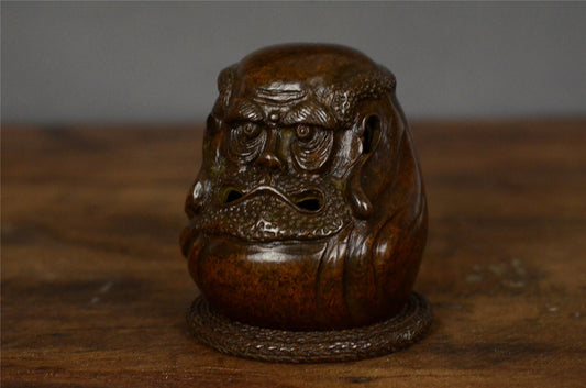 Antique - Asian Vintage Bronze Head Incense Burner (Dharma) - Decorative Statue,