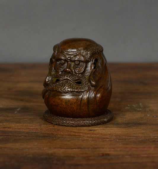 Antique - Asian Vintage Bronze Head Incense Burner (Dharma) - Decorative Statue,