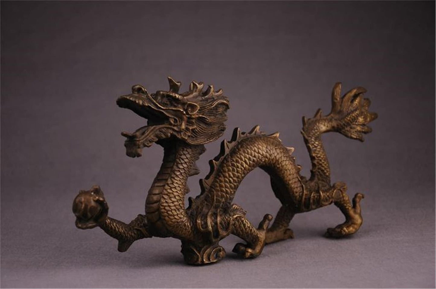 Antique Bronze Dragon Sculpture: Handmade Chinese Decor (315mm)