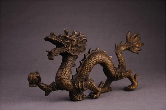 Antique Bronze Dragon Sculpture: Handmade Chinese Decor (315mm)