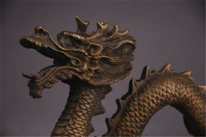 Antique Bronze Dragon Sculpture: Handmade Chinese Decor (315mm)