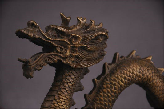Antique Bronze Dragon Sculpture: Handmade Chinese Decor (315mm)
