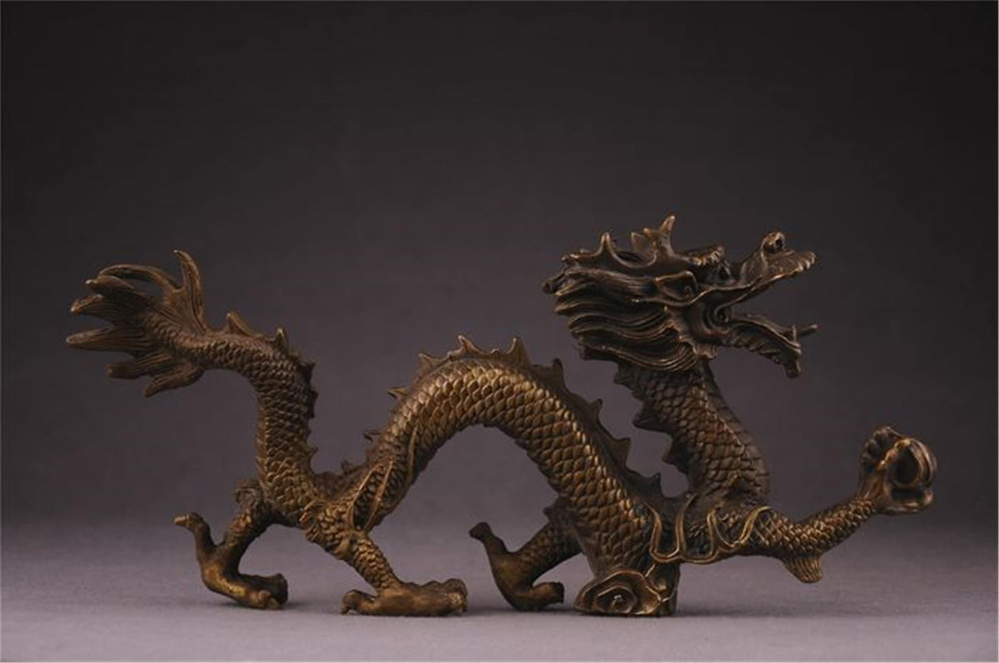 Antique Bronze Dragon Sculpture: Handmade Chinese Decor (315mm)