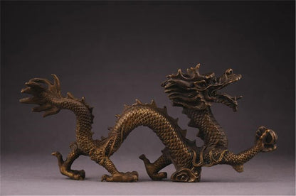 Antique Bronze Dragon Sculpture: Handmade Chinese Decor (315mm)