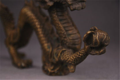 Antique Bronze Dragon Sculpture: Handmade Chinese Decor (315mm)
