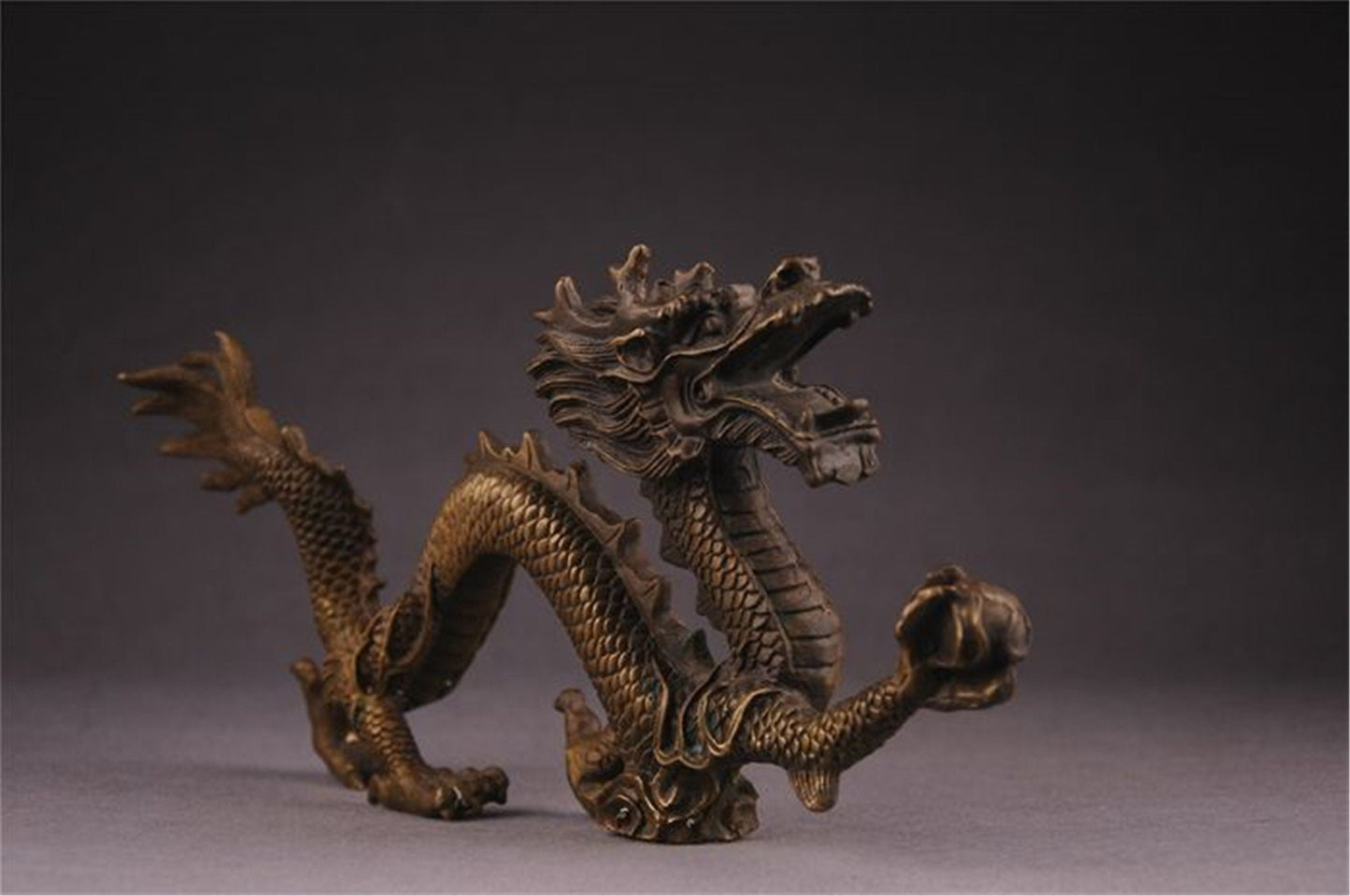 Antique Bronze Dragon Sculpture: Handmade Chinese Decor (315mm)