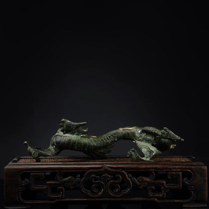 Antique Bronze Dragon Sculpture: Chinese Animal Art (260X100X165 mm)
