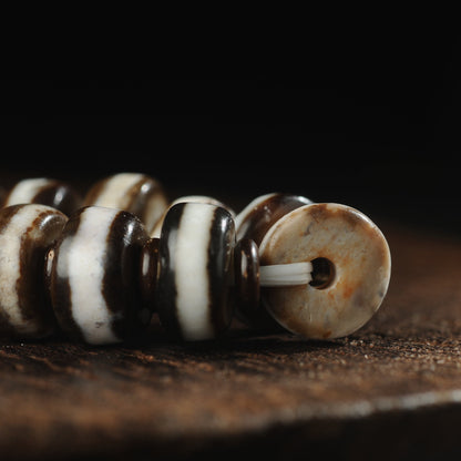 Antique Agate Dzi Bead Bracelet: Tibetan Amulet Rosary