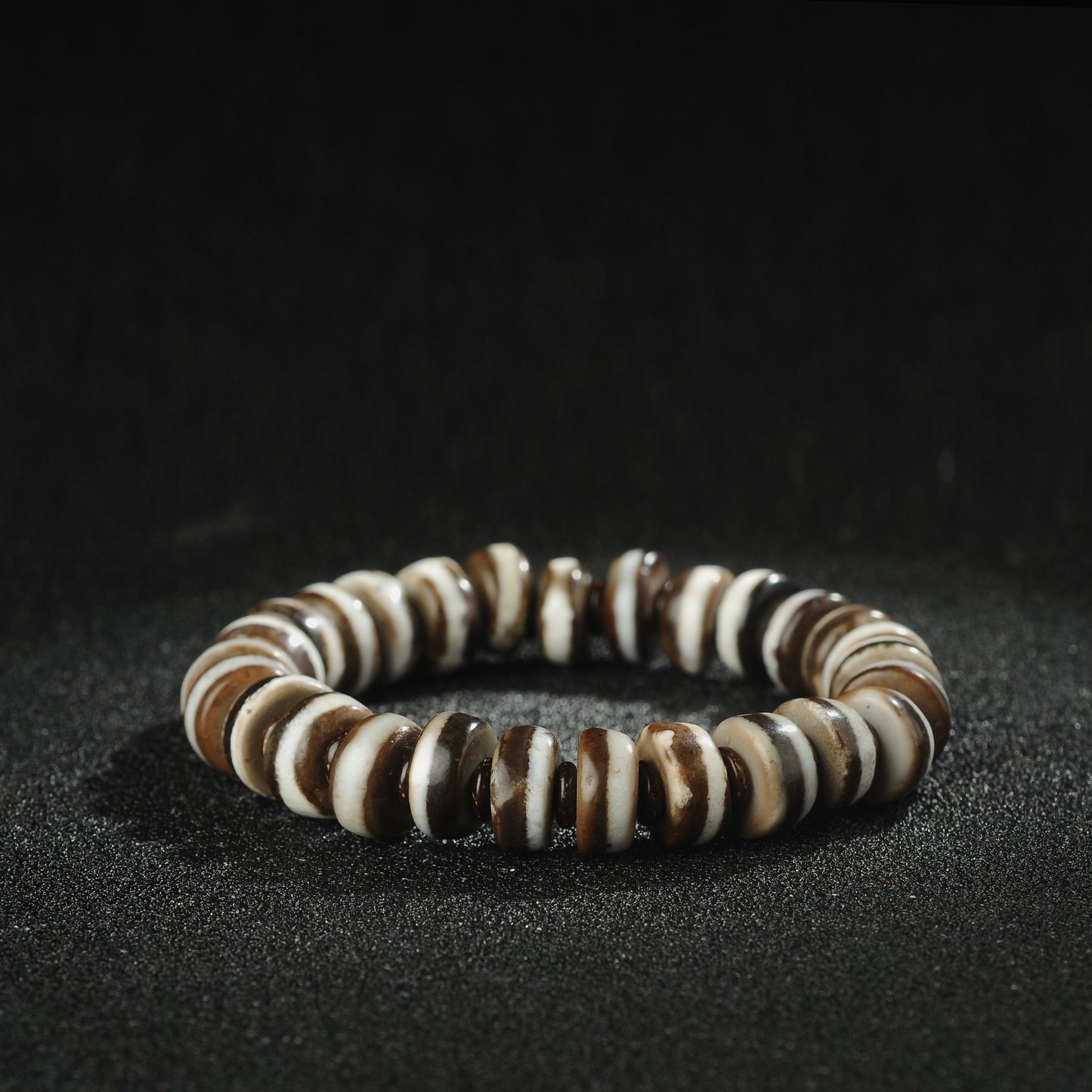 Antique Agate Dzi Bead Bracelet: Tibetan Amulet Rosary