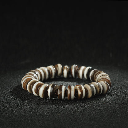 Antique Agate Dzi Bead Bracelet: Tibetan Amulet Rosary