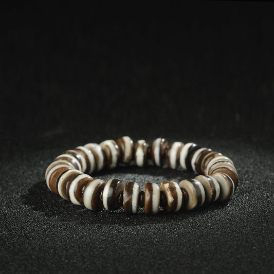 Antique Agate Dzi Bead Bracelet: Tibetan Amulet Rosary
