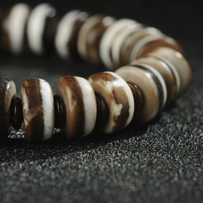 Antique Agate Dzi Bead Bracelet: Tibetan Amulet Rosary