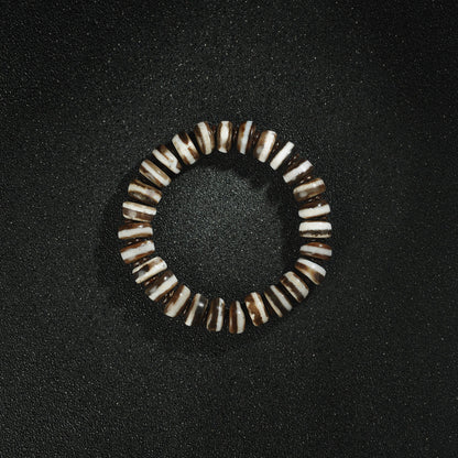 Antique Agate Dzi Bead Bracelet: Tibetan Amulet Rosary
