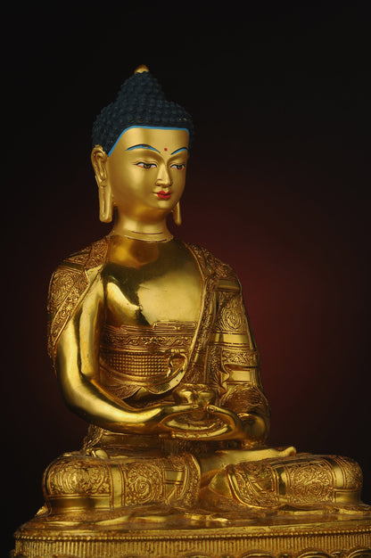 Amitabha Buddha Statue: Tibetan Bronze Sculpture, Home Decor (19cm x13cm x29cm)