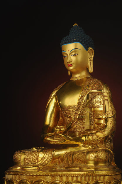 Amitabha Buddha Statue: Tibetan Bronze Sculpture, Home Decor (19cm x13cm x29cm)