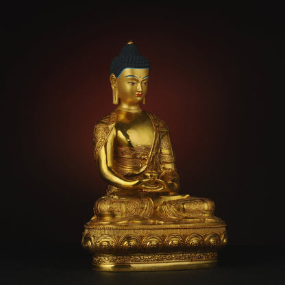 Amitabha Buddha Statue: Tibetan Bronze Sculpture, Home Decor (19cm x13cm x29cm)