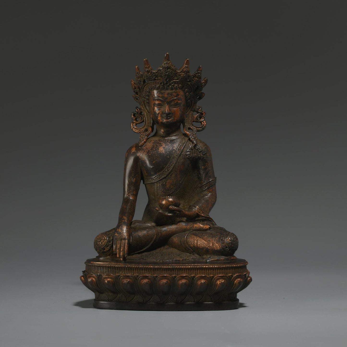 Antique Bronze Buddha Statue: Tibetan-Nepalese Prayer Ritual Decor