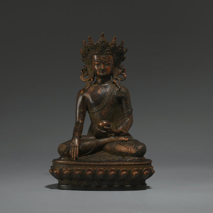 Antique Bronze Buddha Statue: Tibetan-Nepalese Prayer Ritual Decor