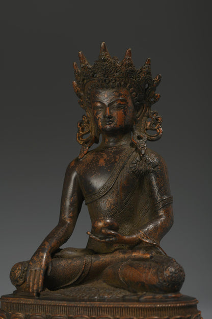 Antique Bronze Buddha Statue: Tibetan-Nepalese Prayer Ritual Decor