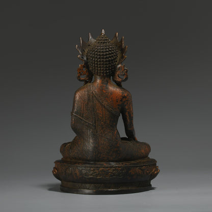 Antique Bronze Buddha Statue: Tibetan-Nepalese Prayer Ritual Decor