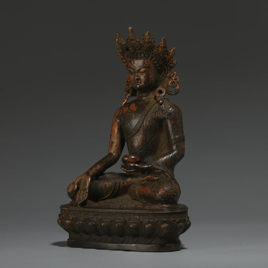 Antique Bronze Buddha Statue: Tibetan Prayer Ritual Decor
