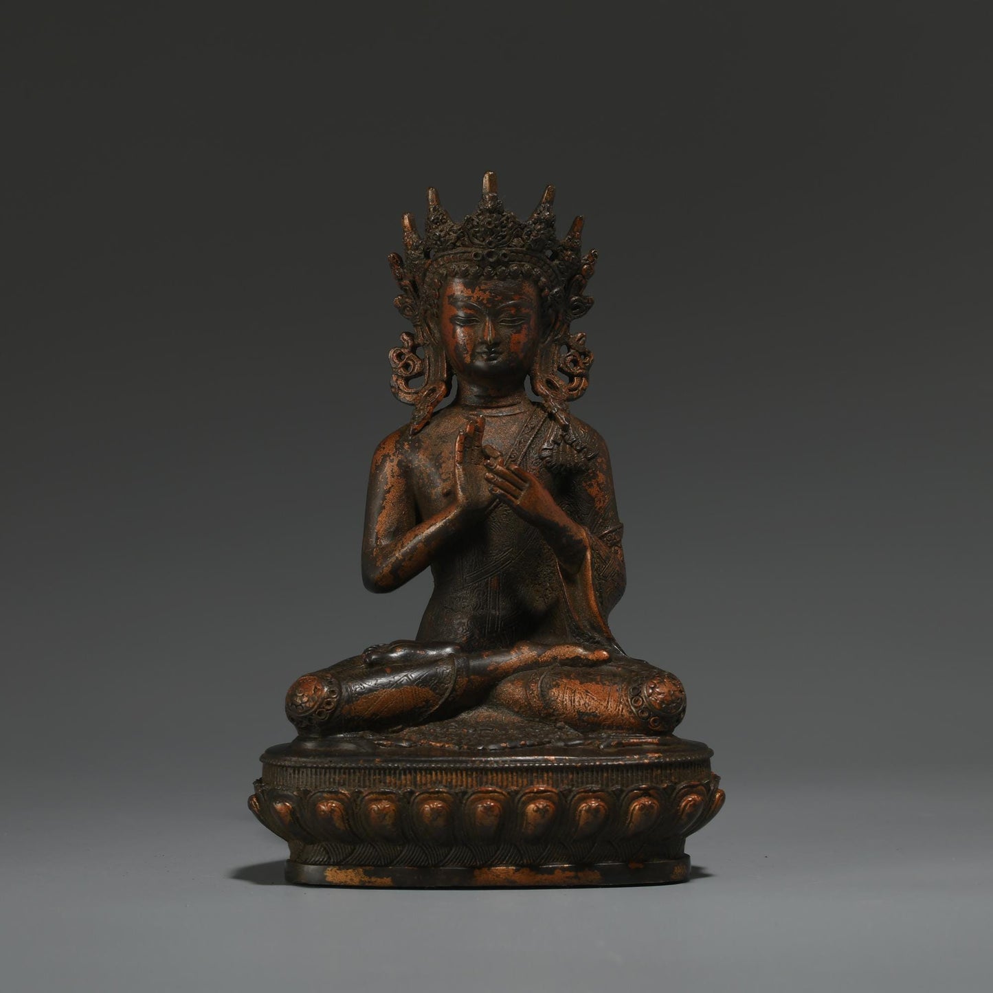 Antique Bronze Buddha Statue: Tibetan Prayer Ritual Decor